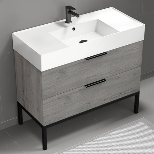 Grey Oak Bathroom Vanity, Modern, 40 Inch Nameeks DERIN491